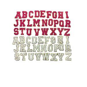 52 Pcs A-Z Chenille 2" Letters Pink & White Gold Fabric Embroidered Iron/Sewn On